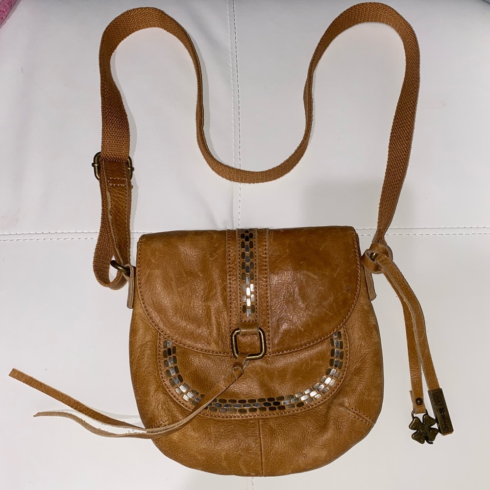 Lucky Brand Camel Leather Crossbody Purse.